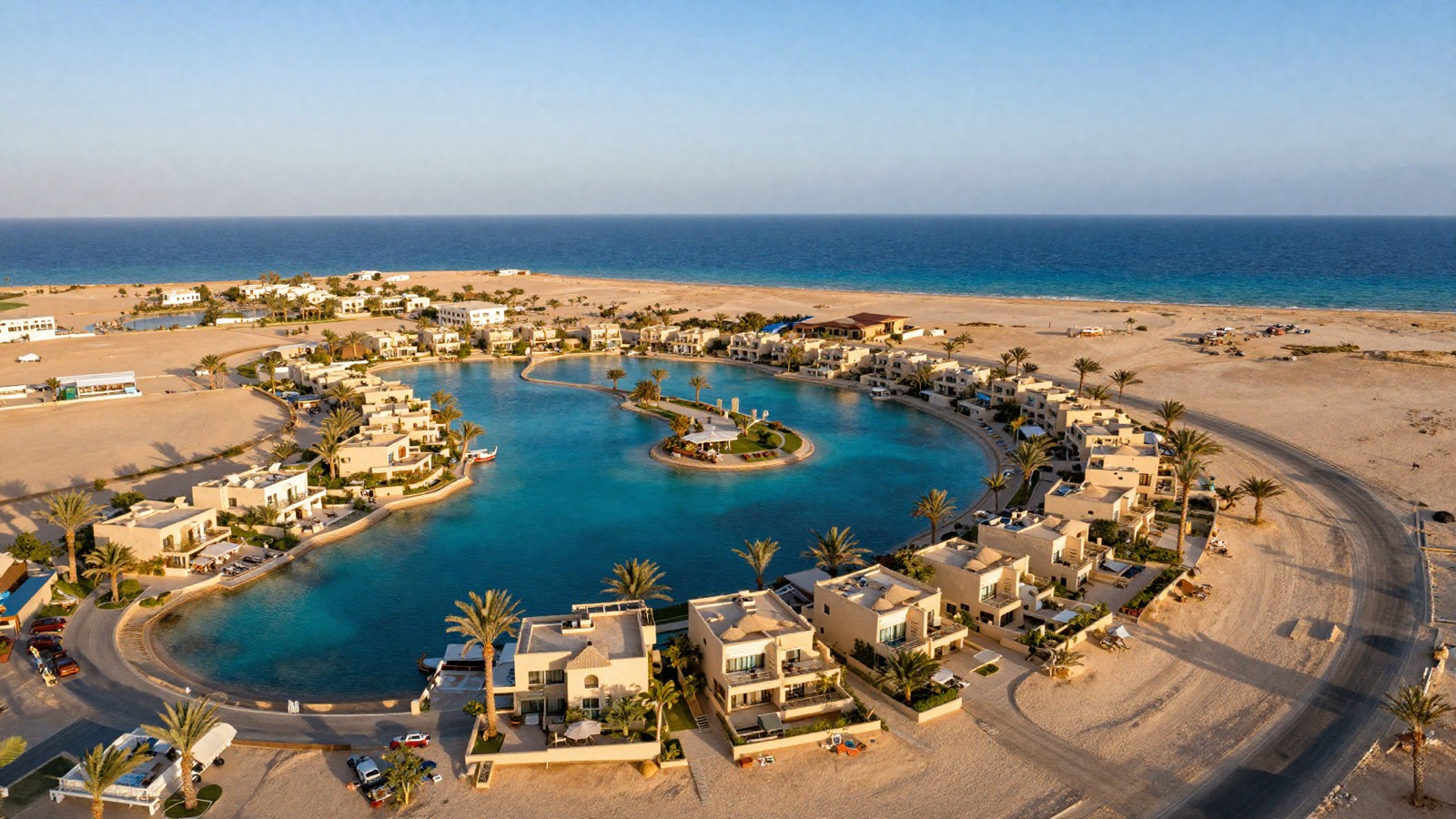 El Gouna lagoon village at golden hour