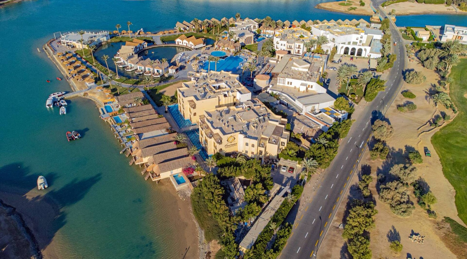 Aerial view of the whole resort between the lagoons