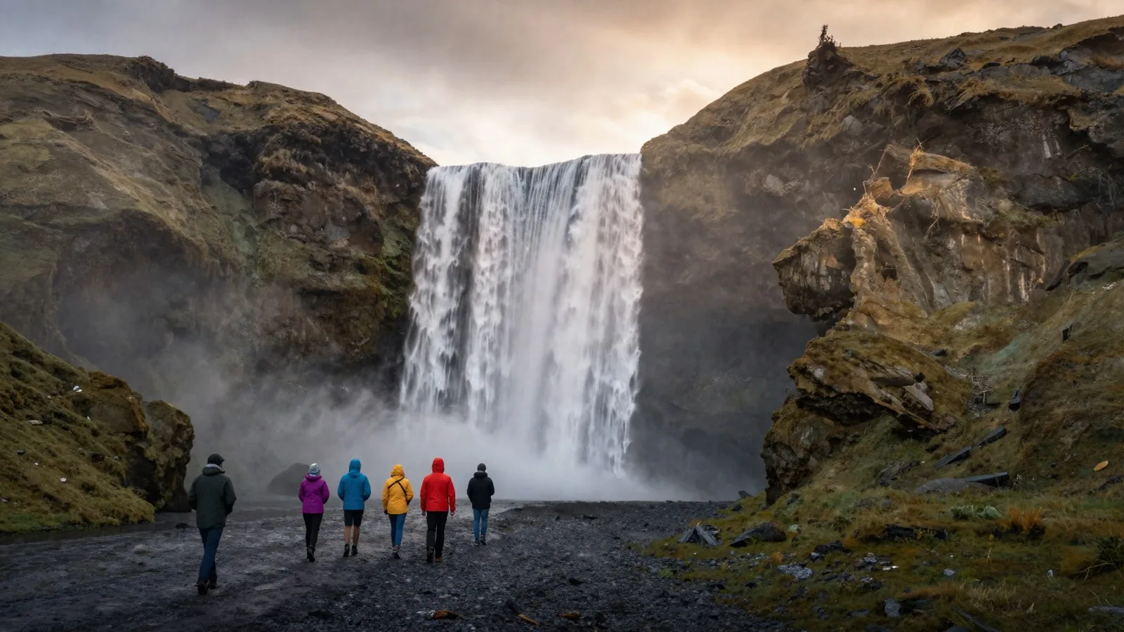 Icelandic waterfall in soft November light